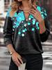 T-shirt da donna a maniche lunghe stampate a blocchi di colore autunnale Geometria Cerniera Scollo a V Streetwear Top da donna Ampi Abbigliamento casual