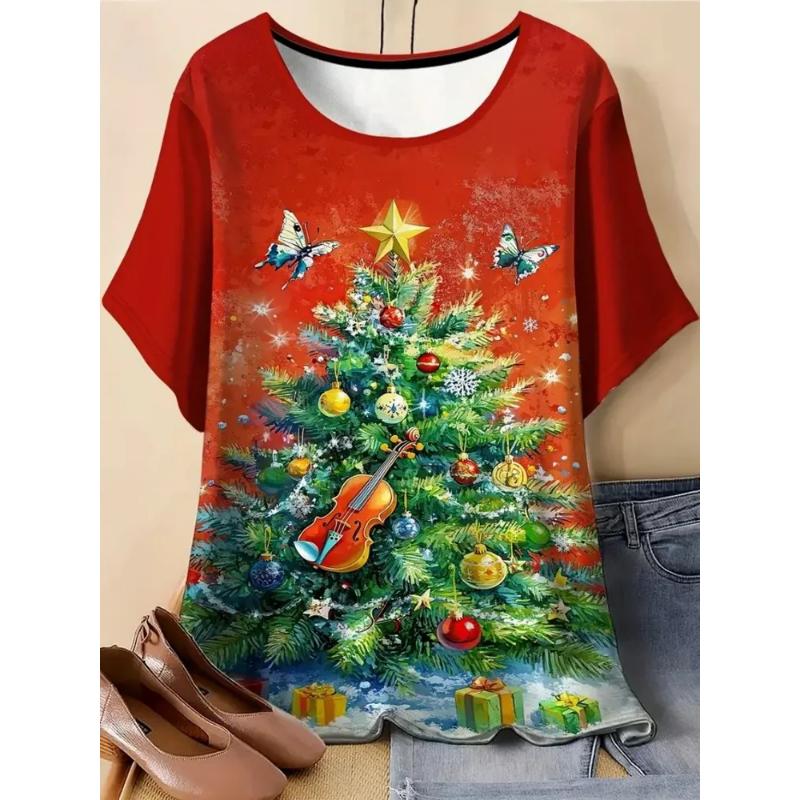 Moda para Mujer Cuello Redondo Manga Corta 3D Casual Estampado a Color Camiseta Casual de Manga Corta con Cuello Redondo