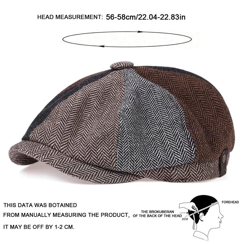 Men Herringbone Grid Newsboy Hat Autumn Winter Warm Diamond Check Retro Beret Hat Hip Hop Octagonal Caps