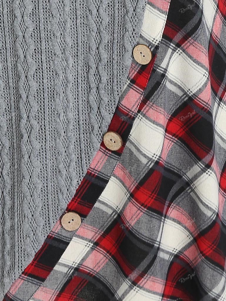 Maglietta a maglia a trecce con motivo scozzese misto Rosegal Plus Size