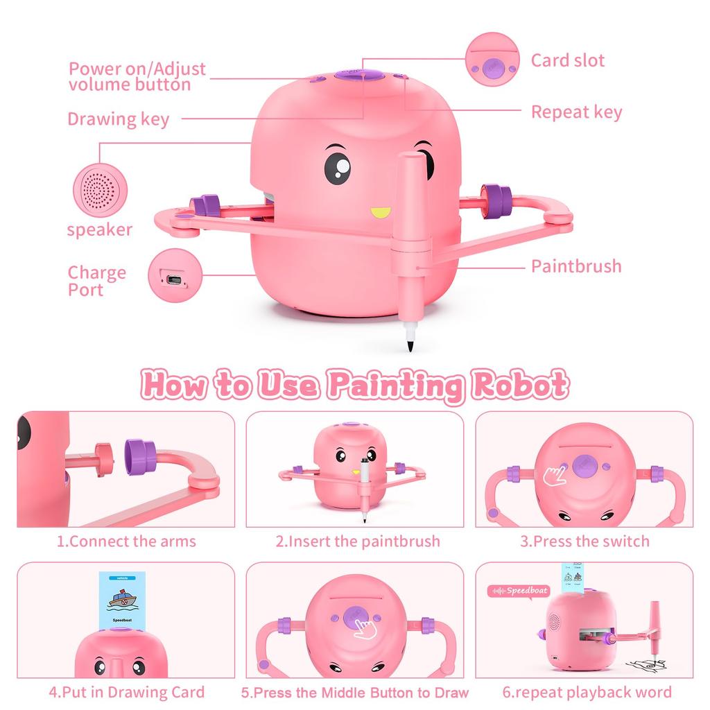 Smart Drawing Robot for Kids Interactive Educational Drawing Robot Learning Toy With 100 Cards Early Educational Toys Boy Girl