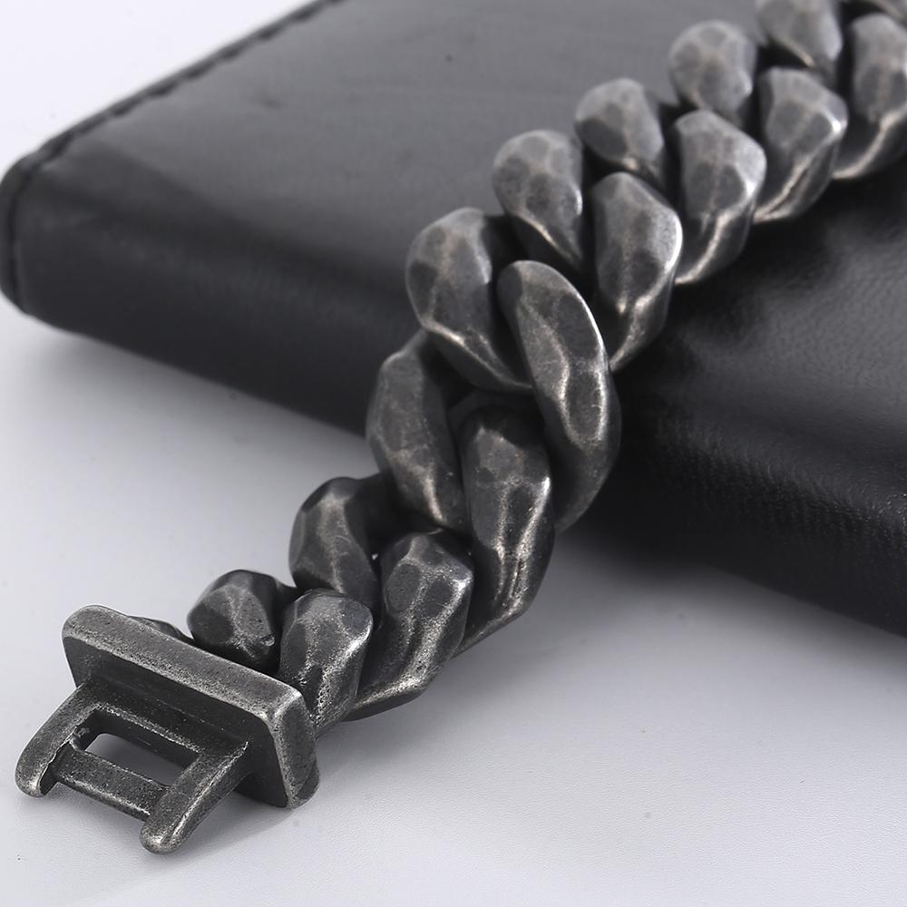 Vintage Schwarzes Cuban Link Kettenarmband für Herren 19 mm Breite Edelstahl Herrenarmband Modeschmuck-Accessoire für Männer