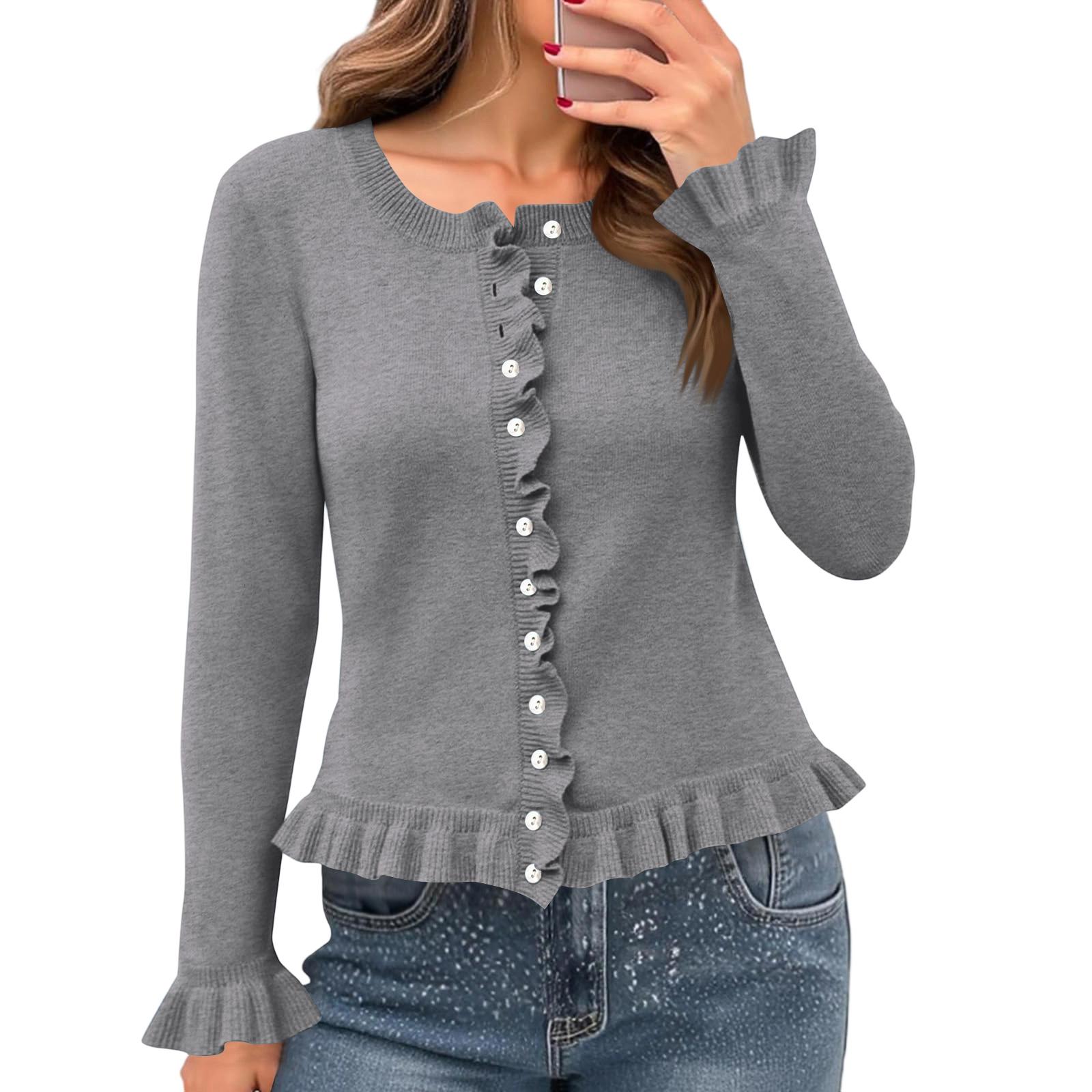 

Женский повседневный модный однотонный короткий свитер с оборками M