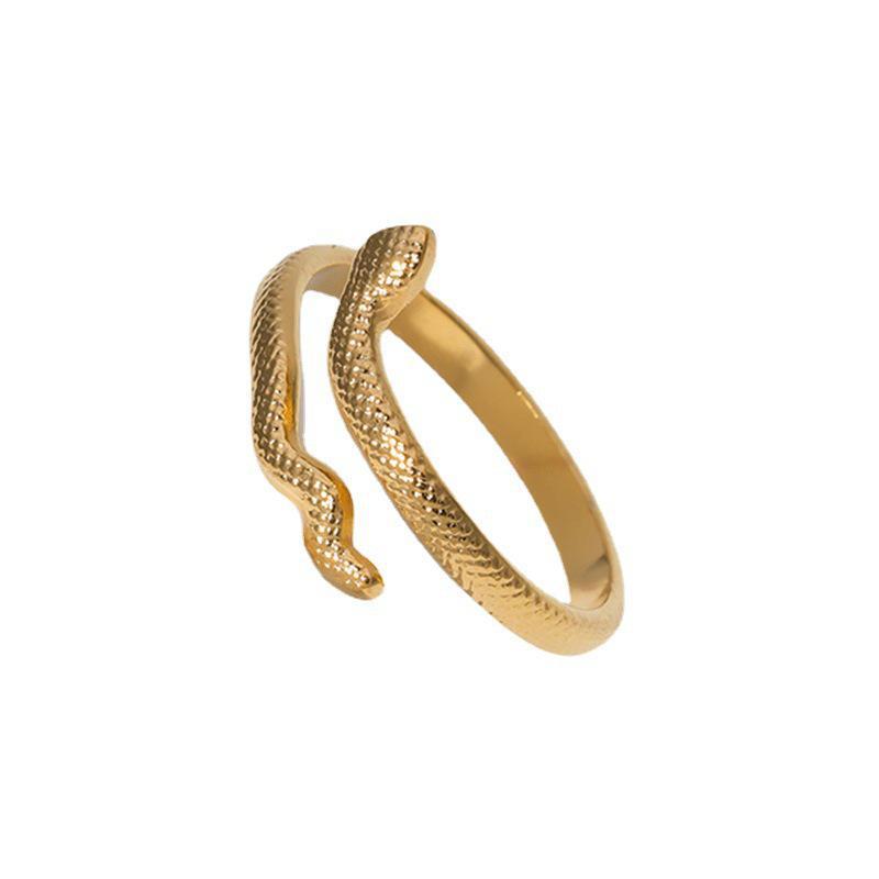 Gold-Plated Snake-Shaped Stainless Steel Ring for Women - Elegant, Simple, and Durable.