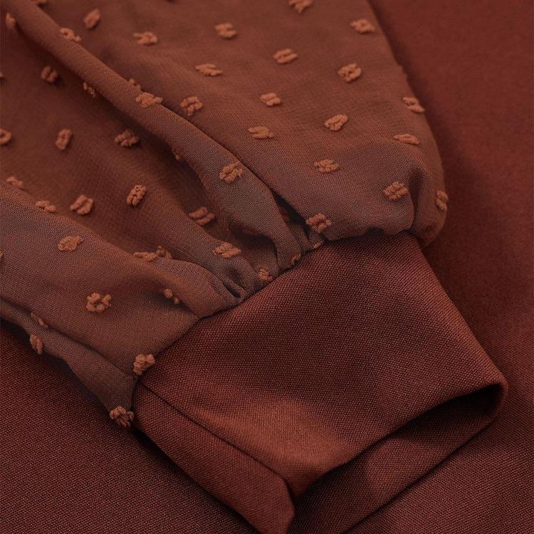 Summer Women Casual V-Neck Long Sleeve A-Line Dress High Waist Above Knee Solid Color Jacquard Dresses Spring S-XL