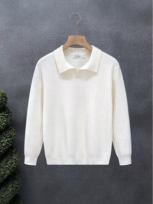 Men's Solid Polo Collar Knit Sweater - Versatile Casual & Business Layer
