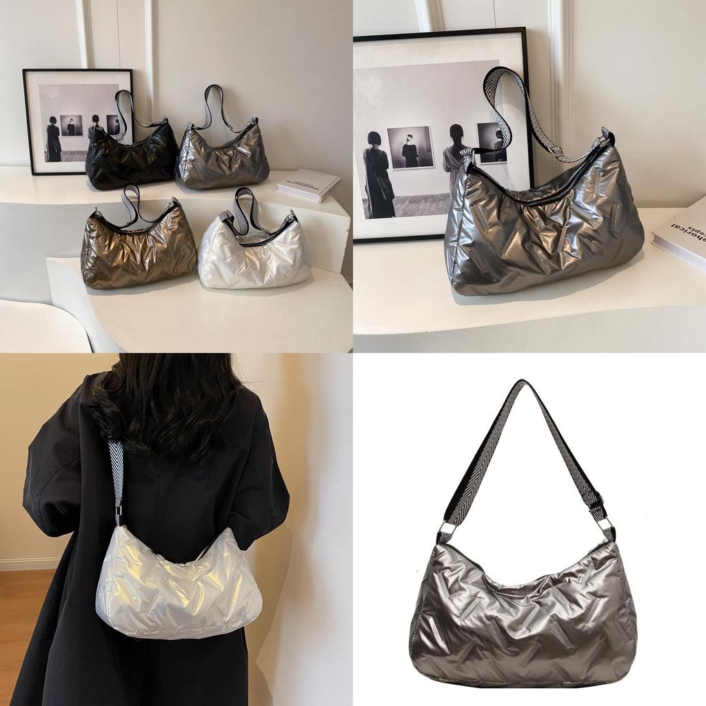 Stylish Winter Large Capacity Cotton Coat 2023 Solid Color Down Bag Street Fashion Tote Bag Ladies Crossbody Bag