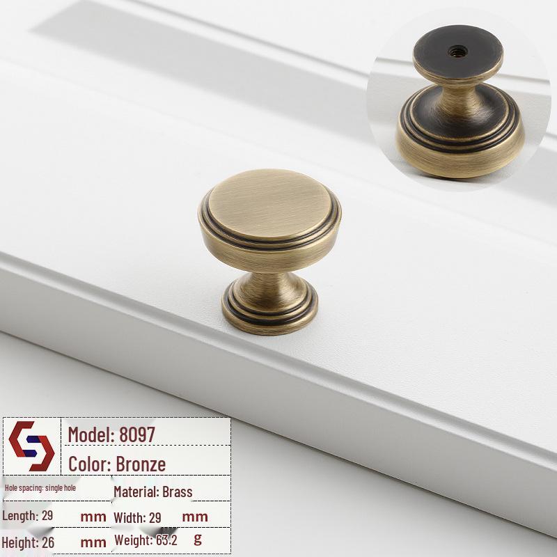 Vintage Brass Handle for Wardrobes, Cabinets, Drawers, and French Doors - Single Hole Light Luxury Style Furniture Hardware