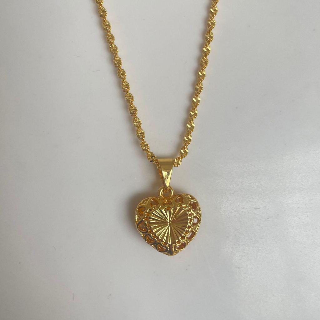 "Gold Heart & Water Drop Rose Necklace Pendant"