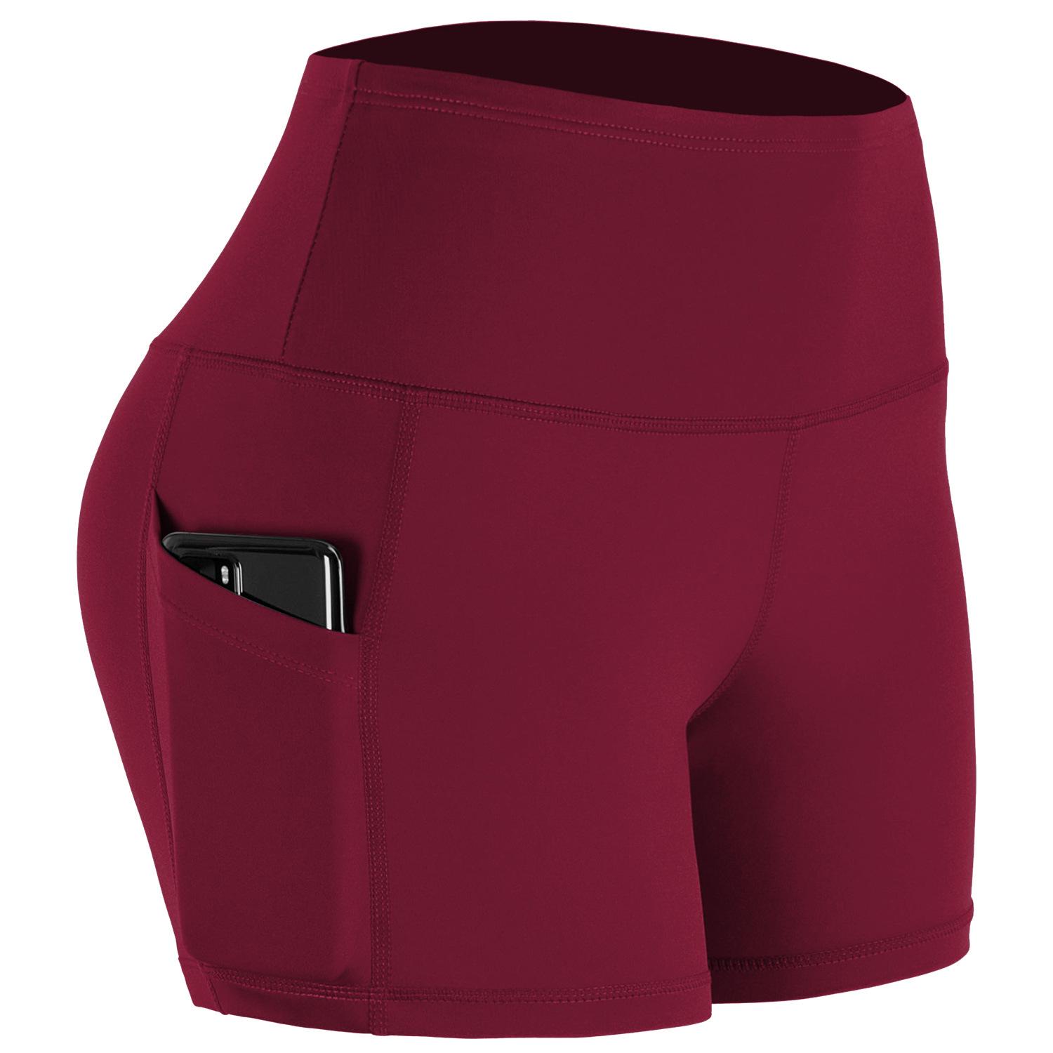 

Женские шорты для йоги с высокой талией, с эффектом подтяжки ягодиц и двойными карманами L малиновый