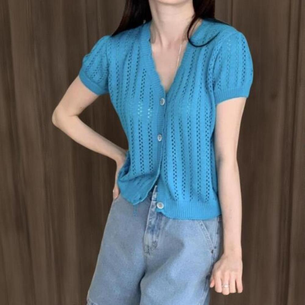 New ArriValS Open Run Women S V Neck waVe Pattern Short SleeVe Knit Cardigan