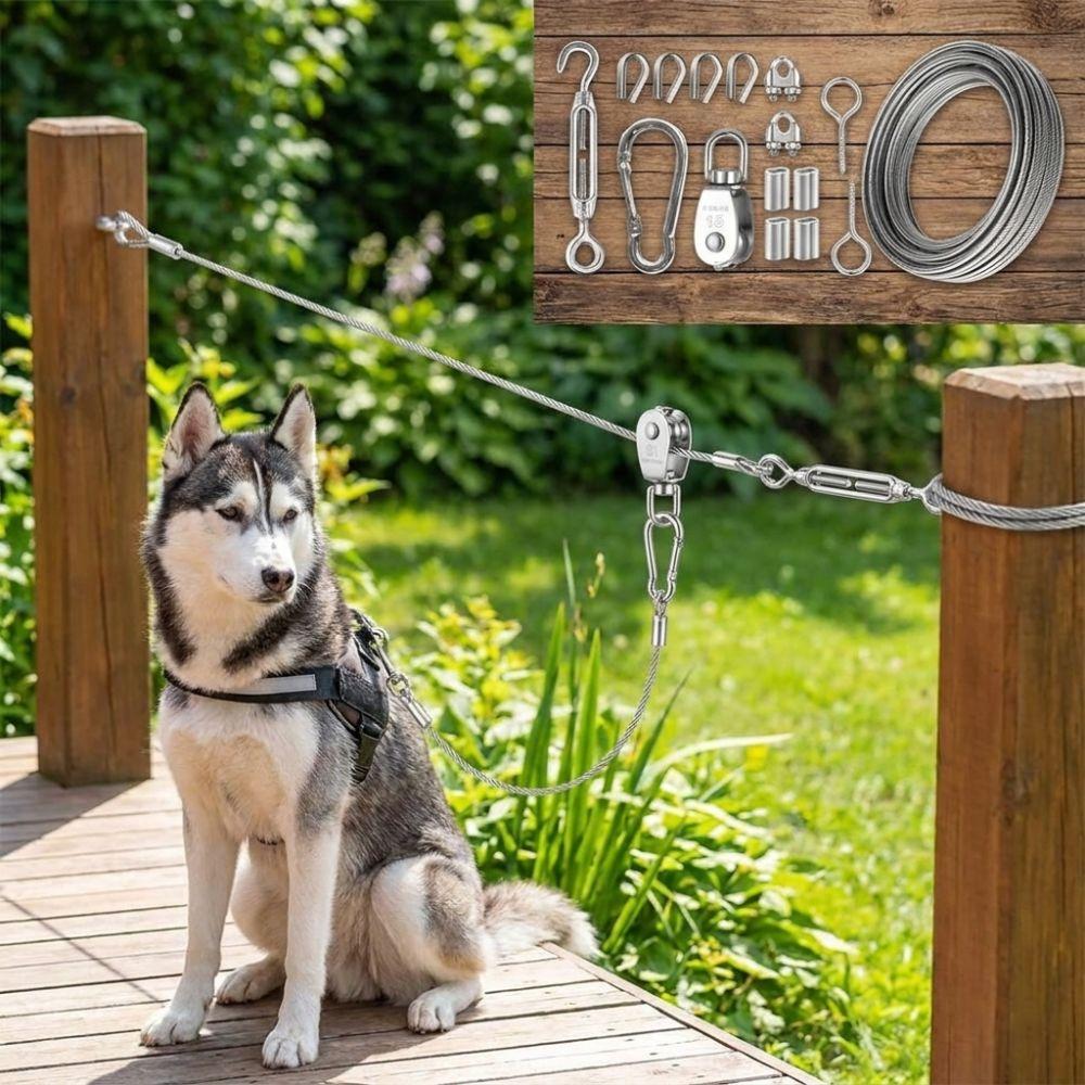 Anti Rust Outdoor Dog Tie Out Cable 15/30M Dog Tie Out Trolley Wire Rope  Outdoor Yard