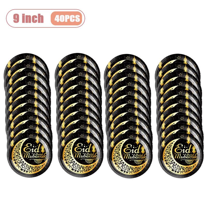 10-40PCS Disposable Ramadan Mubarak Plates Muslim Eid Al Fitr Party Supplies Tableware Set for Iftar Celebration