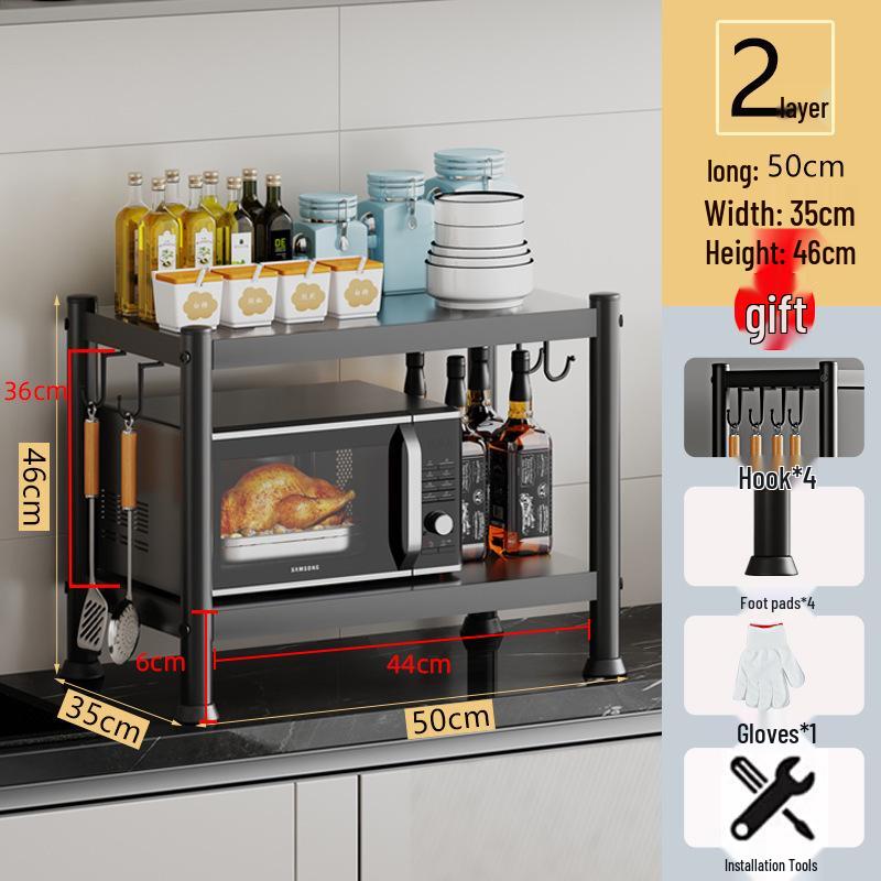 Multi-layer Floor-standing Kitchen Storage Rack for Pots and Microwave Oven