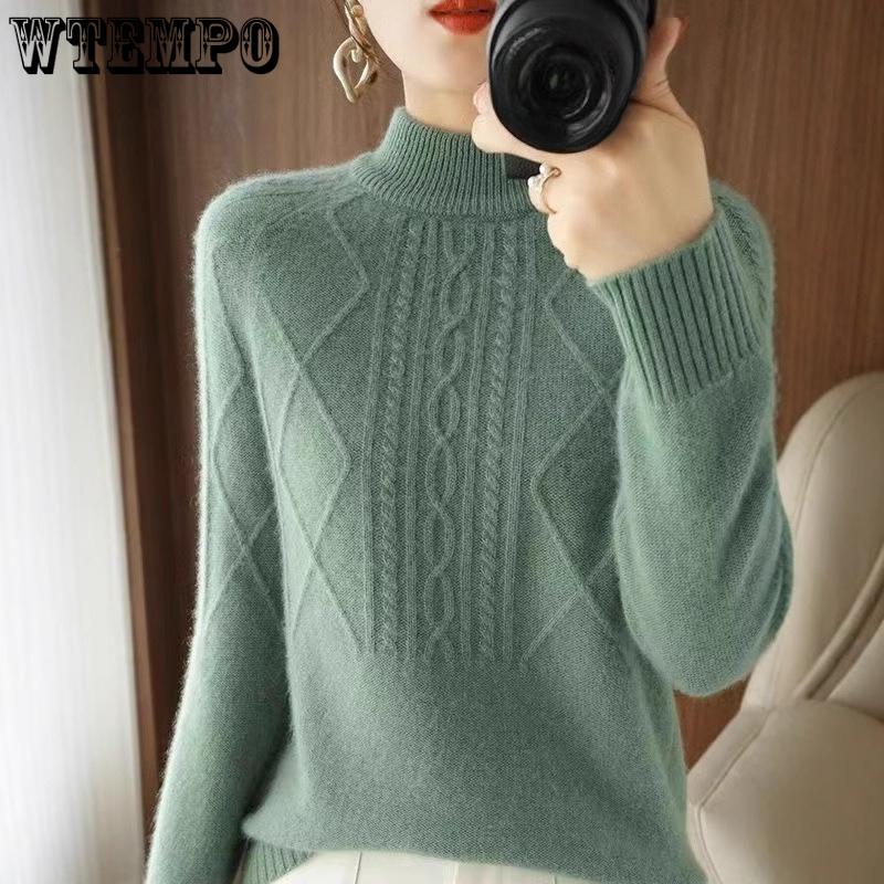 Half Turtleneck Sweater for Women Solid Color Casual Warm Knitted Sweater Thickened Loose Long-sleeved Pullover Autumn and Winter