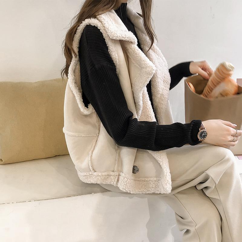 Nuovo gilet in pelo d'agnello da donna, senza maniche, ampio, caldo, autunno/inverno