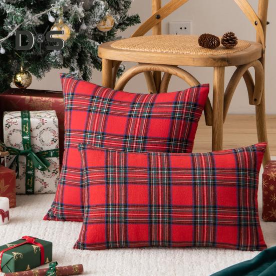 Retro Pillowcase Geometric Plaid Print 18/20 Inch Frosted Hair Surface Hidden Zipper Square Shape Living Room Bedroom Car Sofa Decoration Cushion Sham