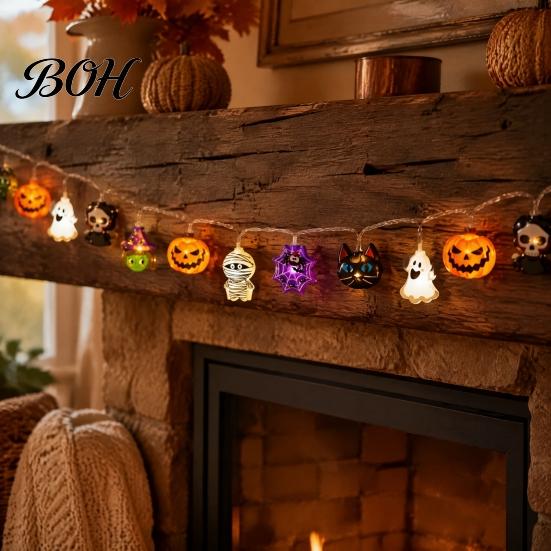 Portable Halloween Props String Lights, 10/20 LED Spooky Pumpkin Ghost Fairy Light, Battery Easy Install Hanging Lights Operated for Indoor