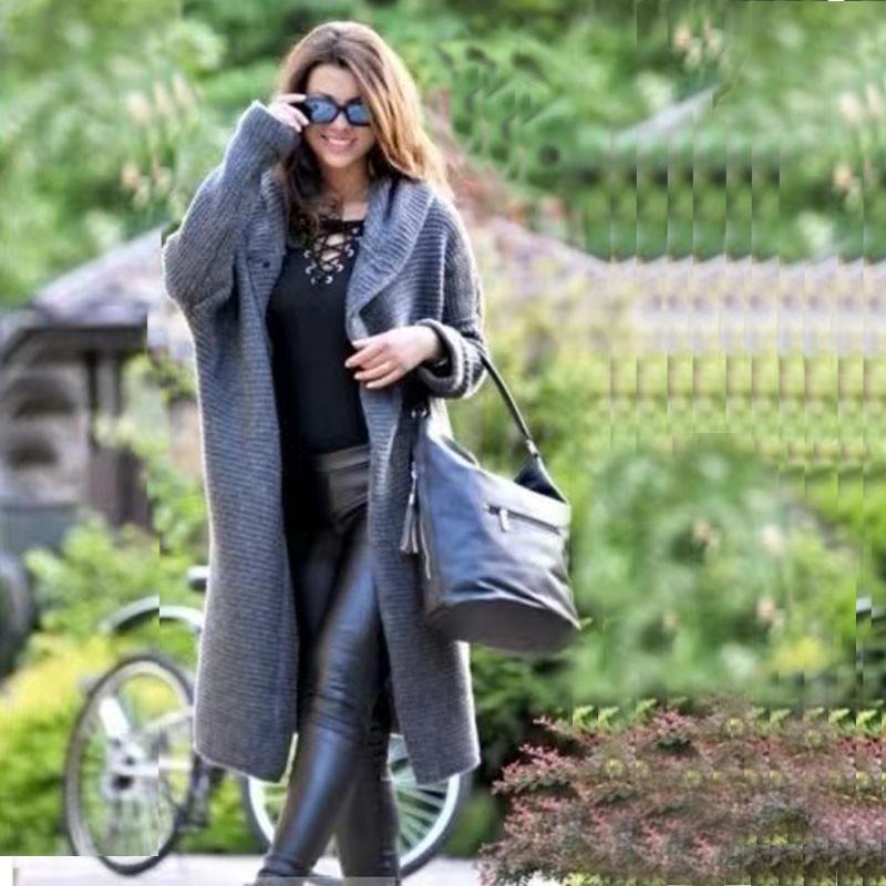 Women's Hooded Thick Knitted Sweater Cardigan Coat Long Sleeve Winter Warm Hooded Cloak