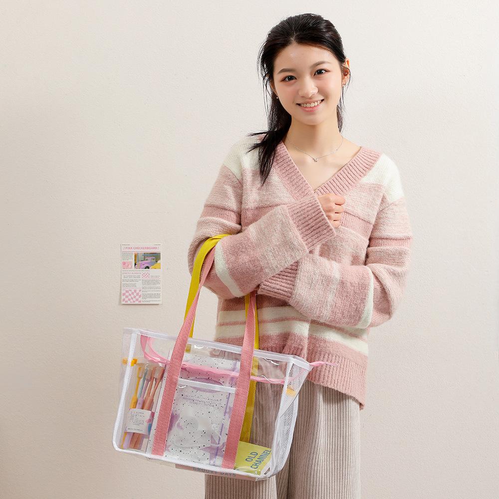 Summer Fashion Tote Bag Large Clear PVC Cartoon Handbag Jelly Transparent Beach Purse for Women Cute Shower Shoulder Bag for Bath