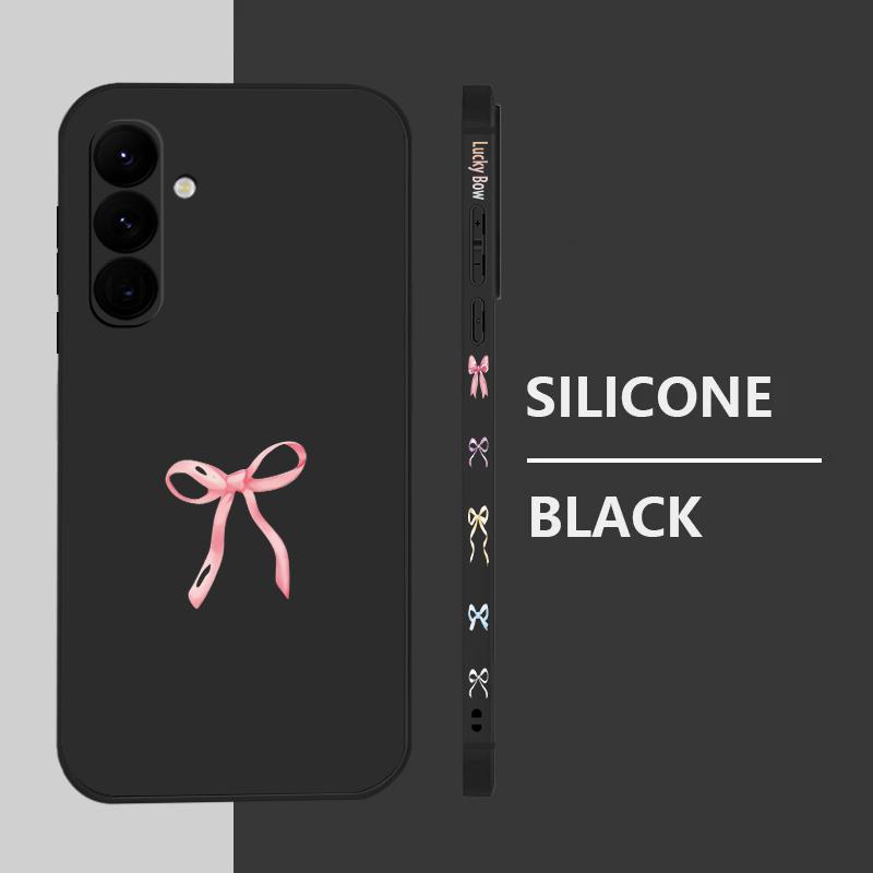Pink Bow Pattern Phone Case For Samsung Galaxy A57 A17 A56 A16 A55 A15 A54 A36 S25 FE S26 S24 S23 S22 Ultra Soft Lanyard Cover