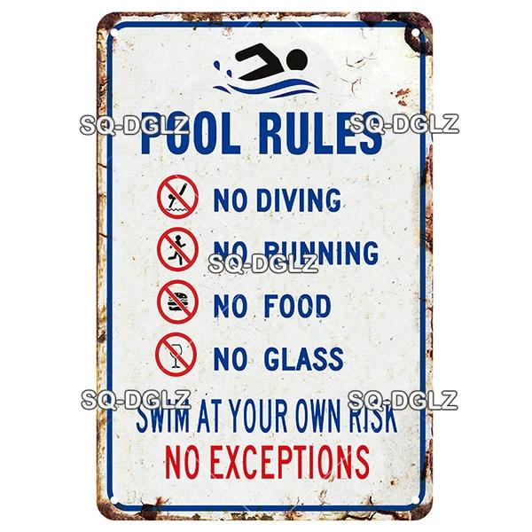 SQ-DGLZ Vintage Warning Pool Rules Metal Sign Plate Tin Sign Plate Home Bar Door Wall Decor Sticker Decoration Plaque Poster