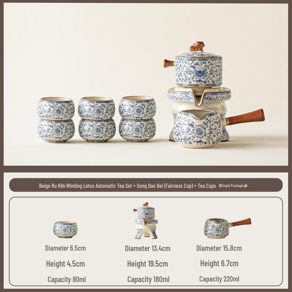 Ru Kiln Blue & White Lotus Luxury Automatic Tea Set - Business Gift for Leaders & Elders
