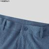 INCERUN Men Zip-up Plaid Wrap Waist Casual Loose Texture Baggy Trousers Pants