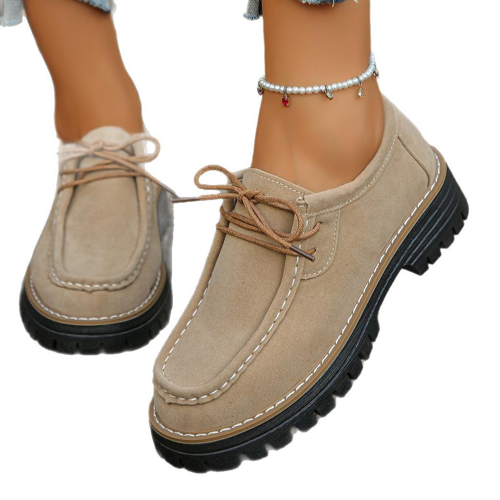 Frühling 2025 neue Pendlerschuhe kleine Lederschuhe Retro-Schnürung dicker Absatz mittlerer Absatz Einzelne Schuhe Werkzeug kleine Lederschuhe Damenschuhe