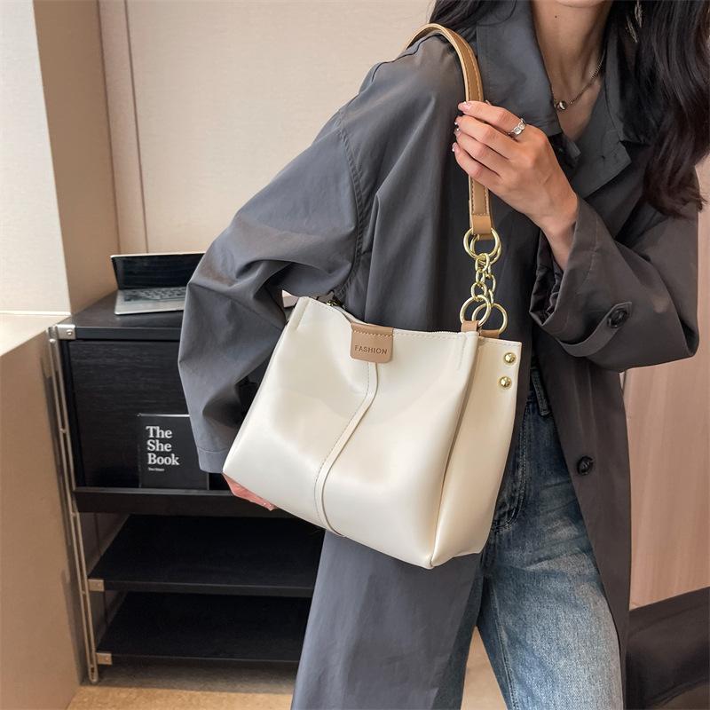 Fashion Large Capacity Commuting Pack Summer New Pu Leather Solid Color Simple One Shoulder Bucket Bags Casual Tote Bag