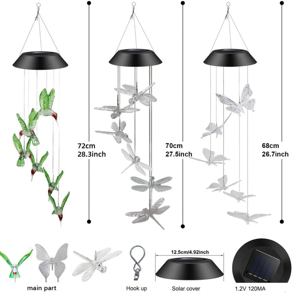 1 Pezzo Campanella Solare da Vento per Esterno, Luce da Giardino Sospesa a Cambiamento di Colore, Campanella Decorativa Alimentata ad Energia Solare per Patio/Giardino