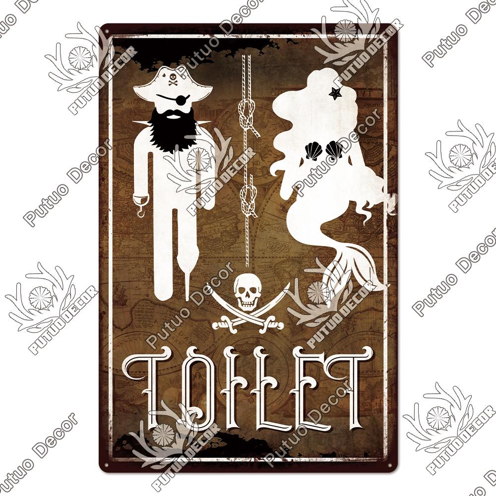 Putuo Decor Restroom Retro Tin Signs Vintage Bathroom Plaque Metal Plates Wall Art Posters Decoration for Toilet Iron Paintings