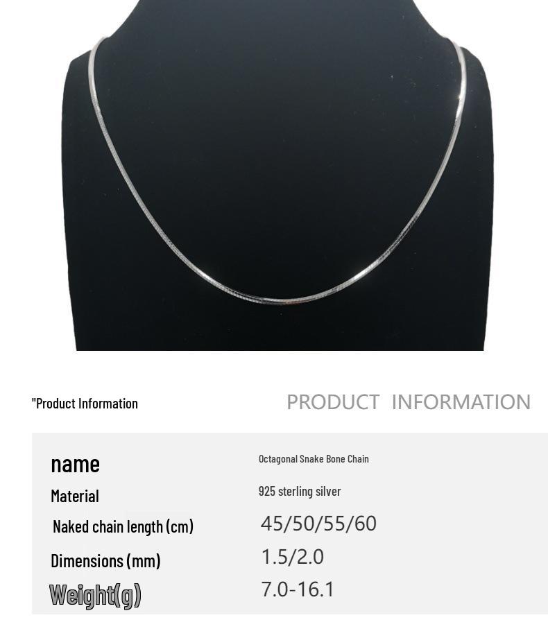 S925 Sterling Silver Octagonal Snake Bone Necklace - Light Luxury High-End Sweater Chain for Women