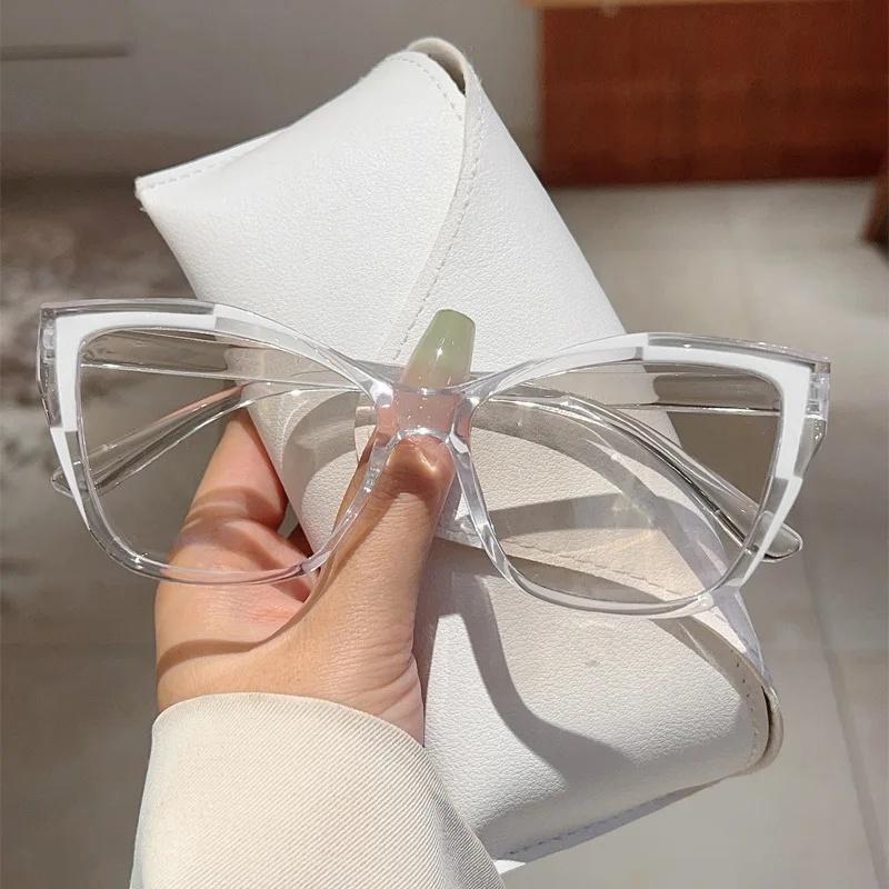 New Style Cat Eye Glasses Photochromic Blue Light Blocking Glasses Big Frame Flat Light Luxury Elegant Fashionable Eyewear