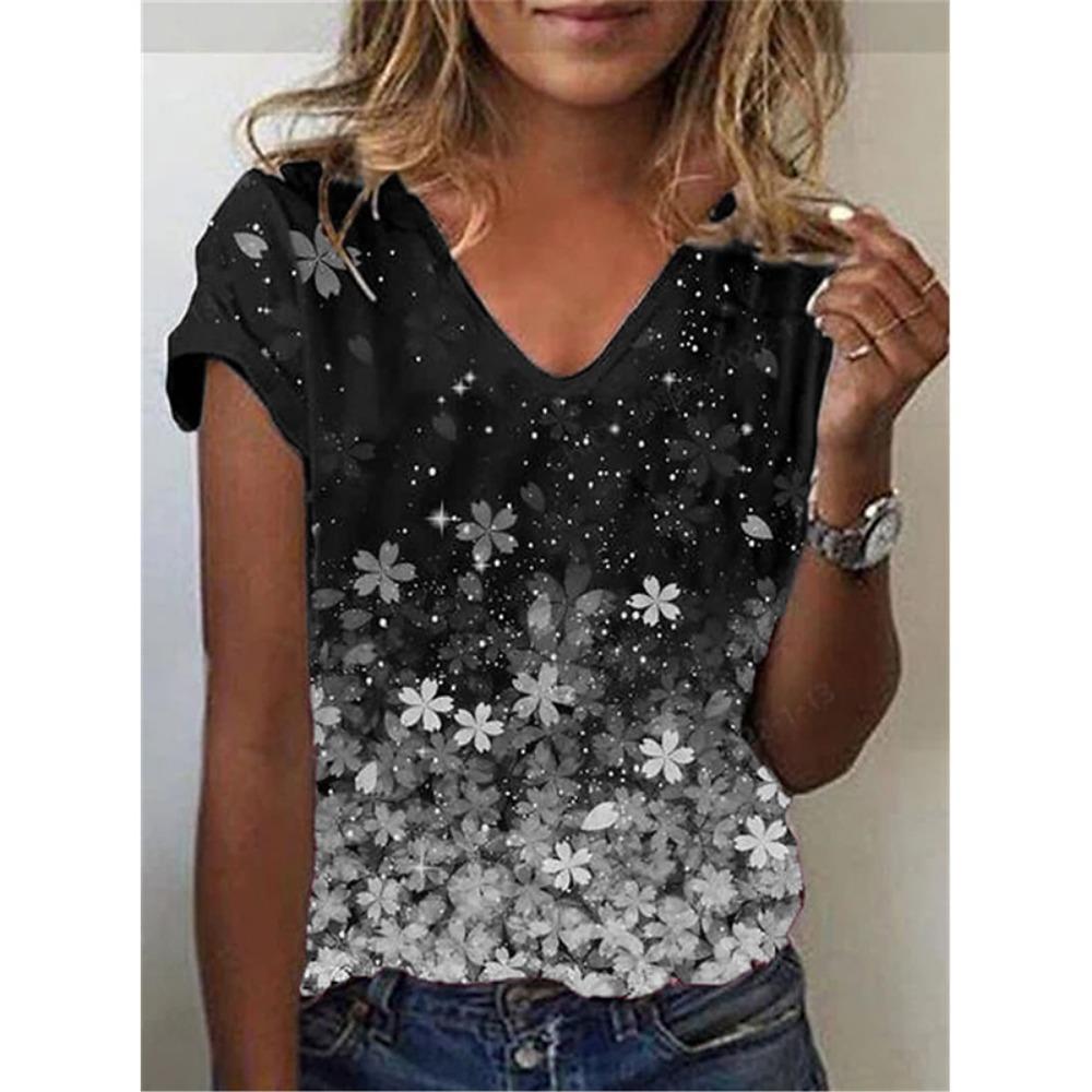 Summer Sunflower Floral 3D Print T Shirt Women V-Neck Casual Tee Y2k Tops Harajuku Streetwear Oversized T-shirts Woman Clothing