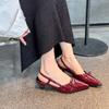 Fashion 2025 New Simple Patent Leather Leather Shoes Wine Retro Sandals Medium Heel Slingback Shoes Summer