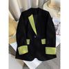 Trendy Slim Fit Black Blazer Spring Autumn Casual Chinese Style Contrast Suit Jacket