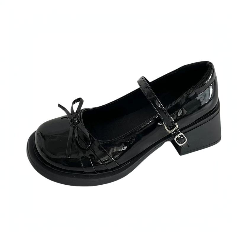 Fashion bow small leather shoes women's 2025 new autumn lightweight and versatile thick-soled heightening British Mary Jane shoes