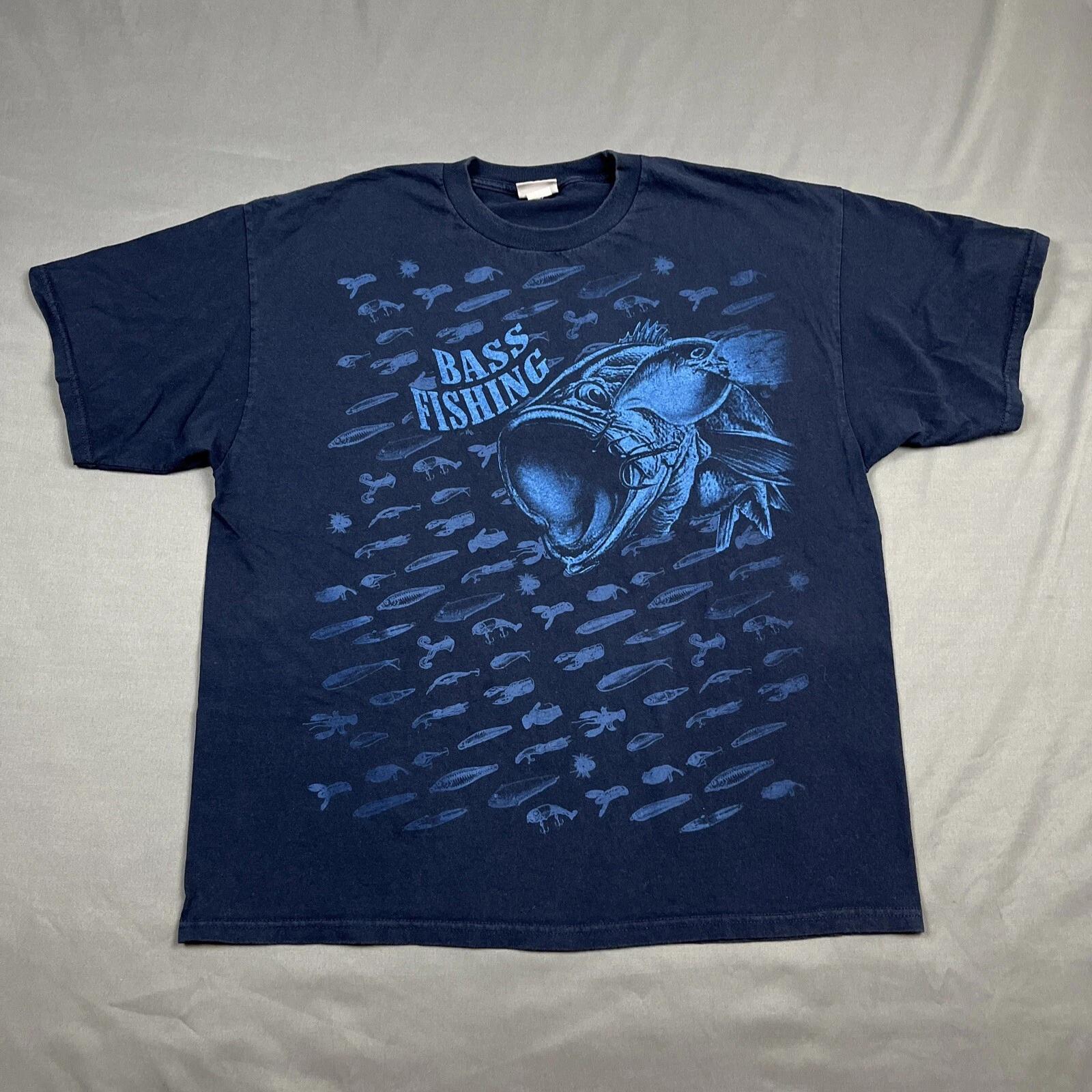 Vintage Bass Fishing All Over Print Lures Tackle Men s Size XXL 2XL Graphic Tee XL