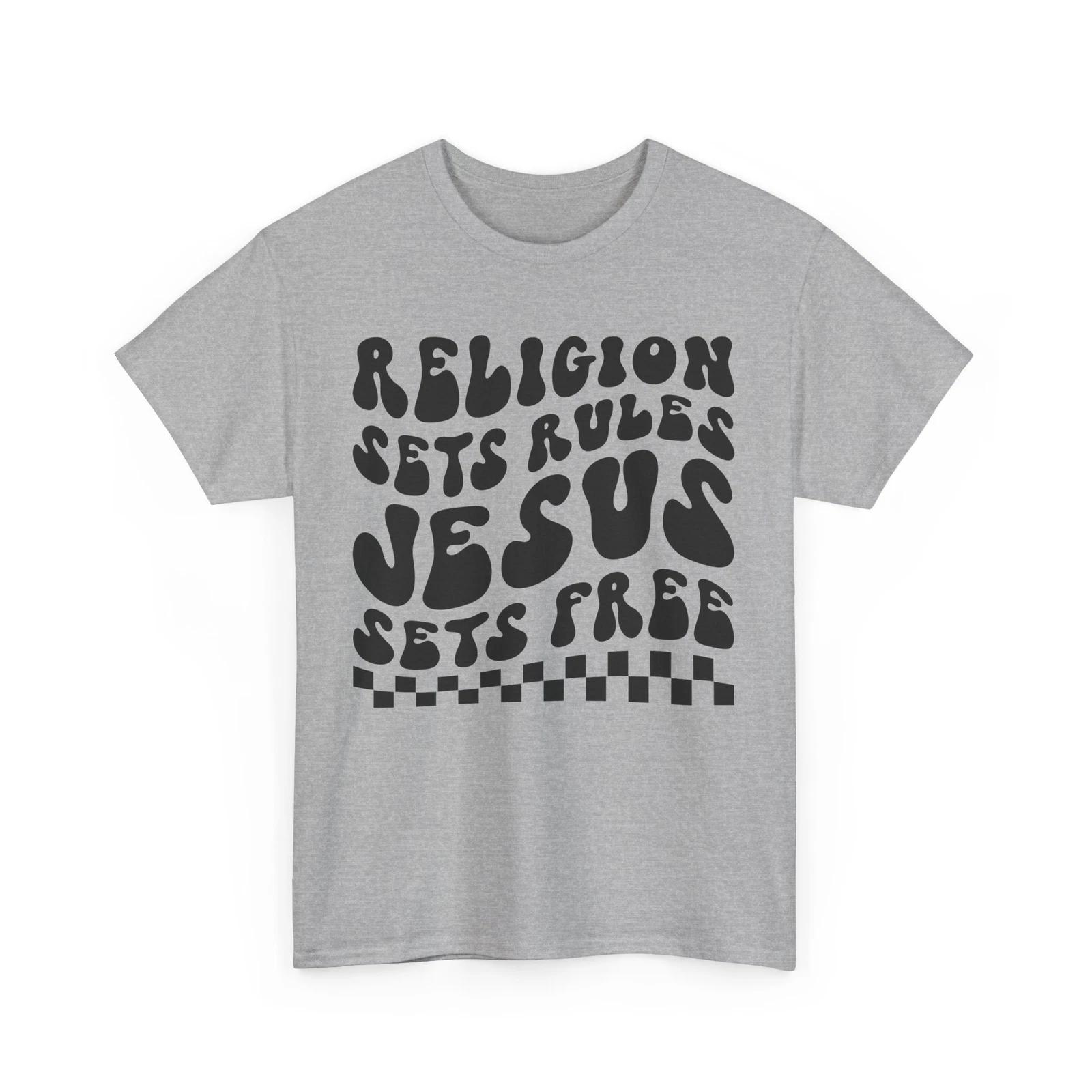 

Pray More Worry Less T-Shirt | Religion Sets Rules Jesus Sets Free Shirt M
