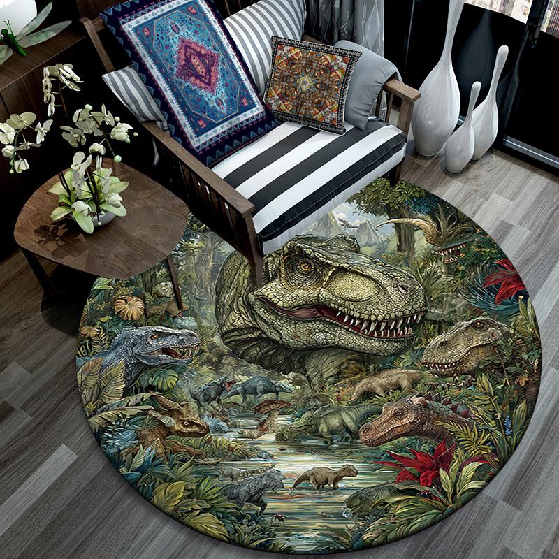 Dinosaur Round Area Rug,Carpet Rug for Living Room Bedroom Sofa Playroom Decor,Non-slip Floor Mat