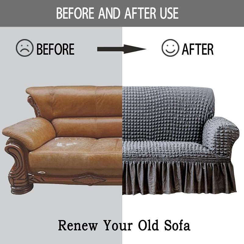 Pink Plaid Seersucker Skirt Elastic Stretch Sofa Cover for Living Room 1 2 3 4 Seat Armchair Cover L Shape Couch Covers for Sofa