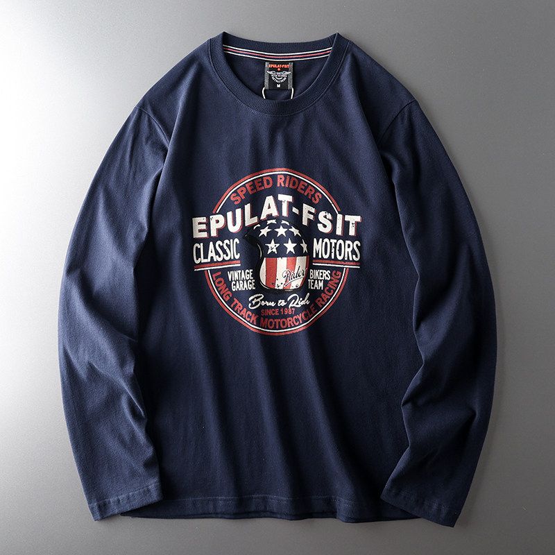 Футболка с отрезной этикеткой, ретро, весна-осень, экспортная, оригинальная, с длинным рукавом Royal Blue M