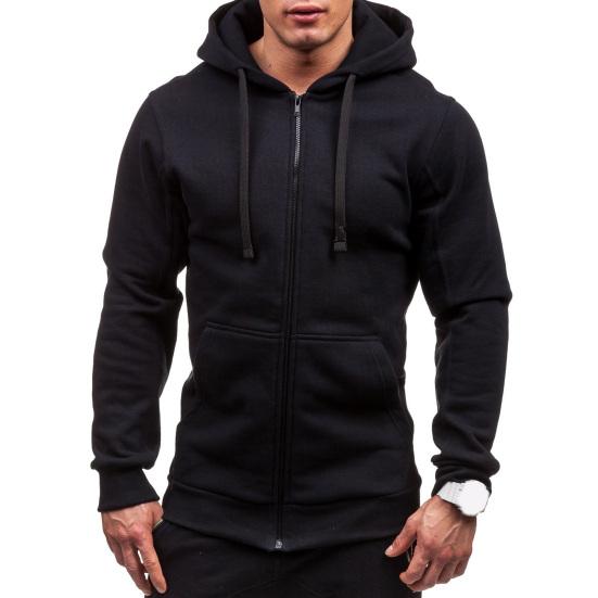 Men Hoodie Hooded Cardigan Zip Up Trendy Warm Pure Color Autumn Coat for Daily Wear
