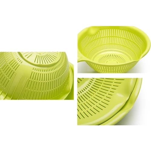 Fresh New Handled Strainer, Ball, Green, with Spouts on Both Sides, for Draining Noodles, Vegetables, and Mixing