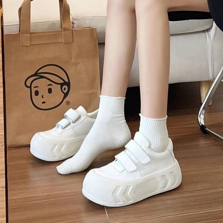 22 new INS trendy shoes leather surface thick sole heightening student shoes Velcro