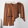 Completo fashion lavorato a maglia da donna autunno inverno casual moda scialle maglione scollo a V pantaloni casual a gamba larga set trendy tre pezzi