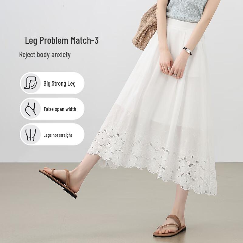 Women's Cotton Embroidered High-Waisted A-Line Midi Skirt