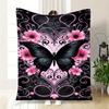 Schwarzer Schmetterling mit rosa Blumen Wandkunst DruckDecke Flanell Überwurfdecke für Sofa, Bett, Reise, Camping, Büro, Couch, Stuhl und Bett