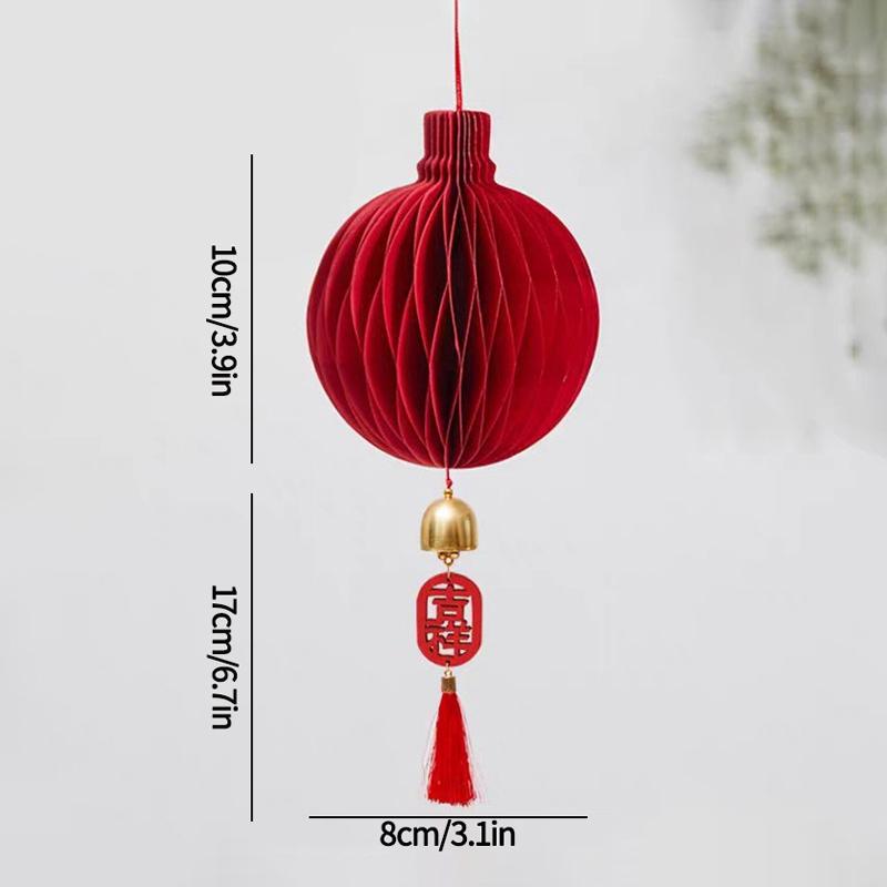 3D Chinese New Year Decorations 2026 Spring Festival Honeycomb Lucky Hanging Ornament Paper Lanterns Ornament with Bell Decor
